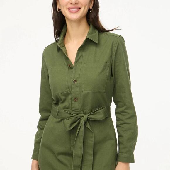 J Crew Long Sleeve Utility Shirt Dress Size 20 Olive Green Pockets Belt NWT - Picture 4 of 10